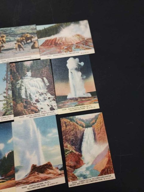 YELLOWSTONE NATIONAL PARK 20 Souvenir Views Miniature Linen Picture Cards 1930’s