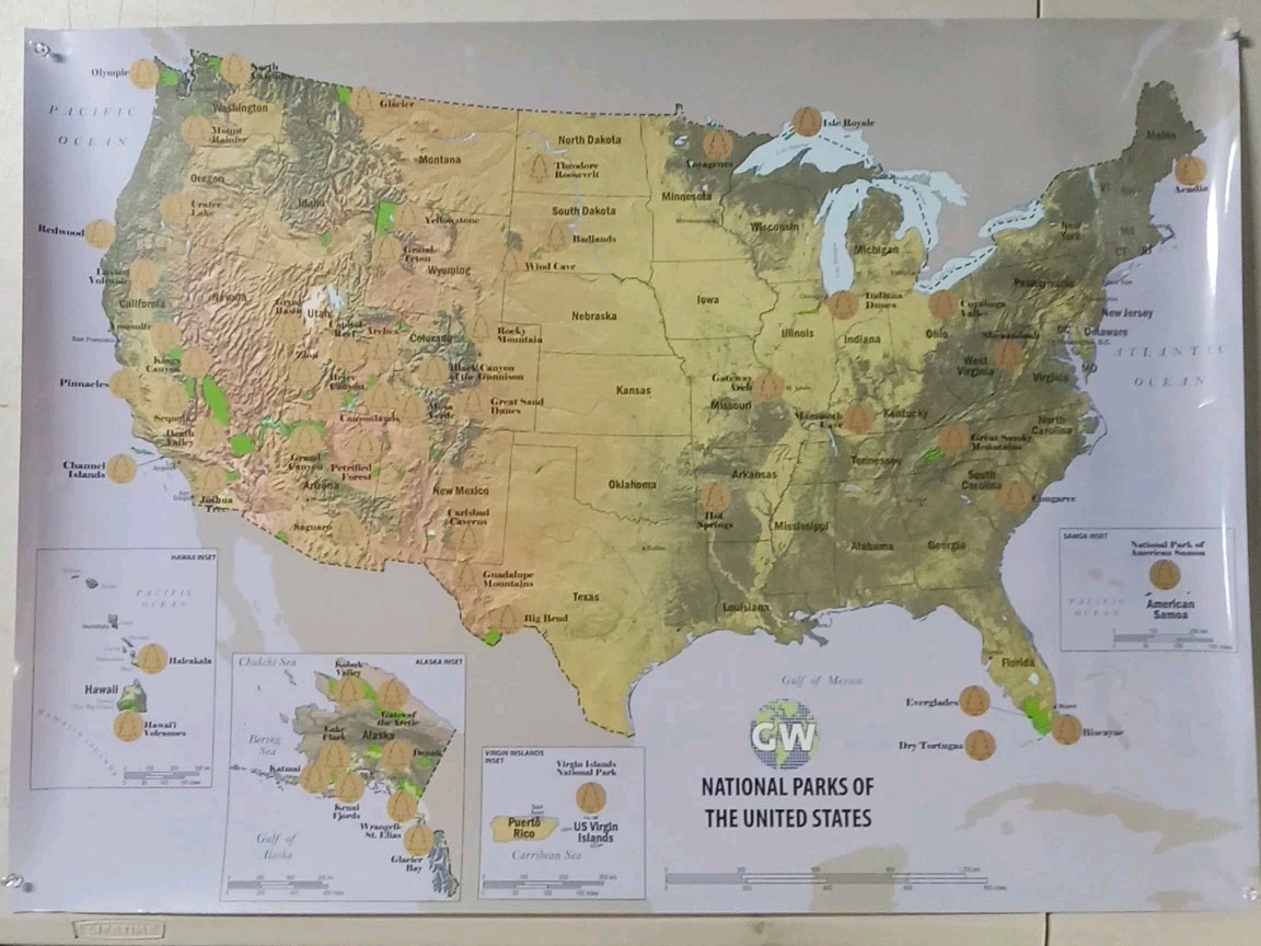National Parks Of The United States | Scratchable Adventure Map | 32 X 23 Inches