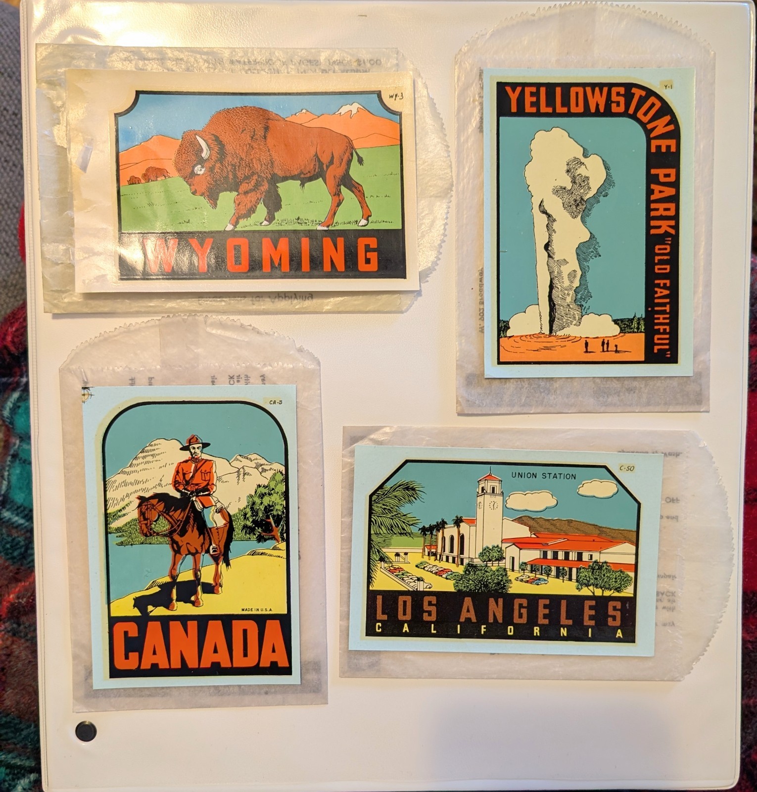 Vintage 1960s Travel Decals Stickers Yellowstone Wyoming LA Canada
