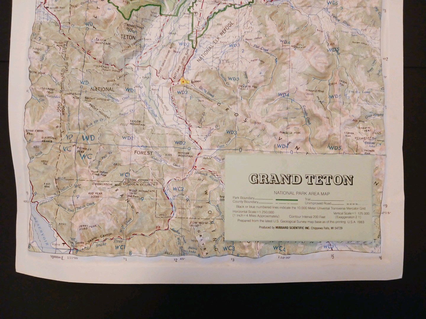 Vintage Grand Teton National Park Area Map 3D Raised Relief 1983
