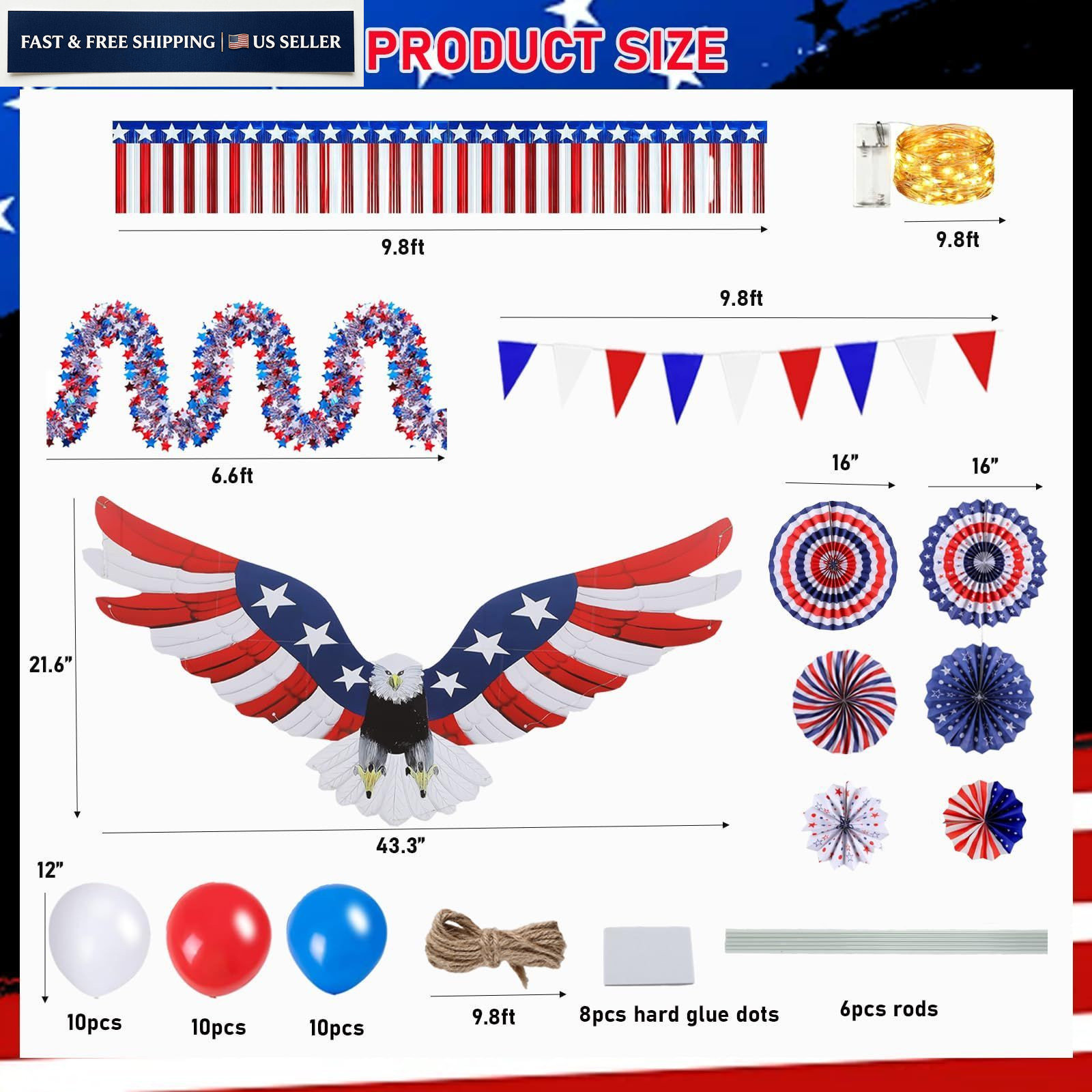 Nalanzhou 4th of July Golf Cart Decorations Kit, 250th Red, Blue and White