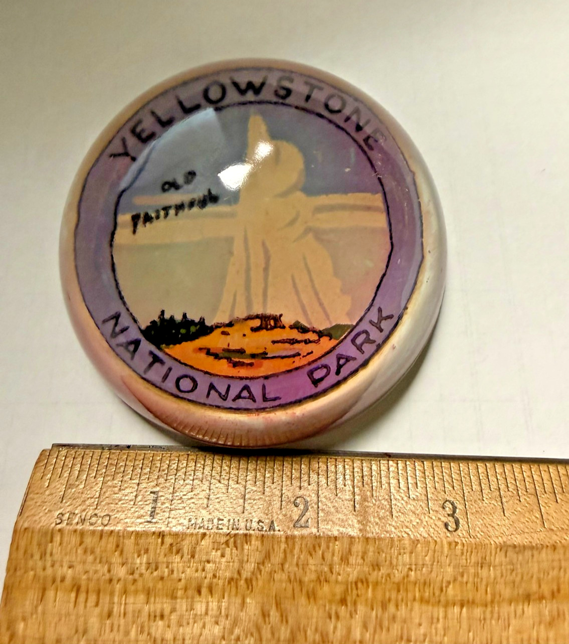Vintage Glass Paperweight Old Faithful Yellowstone National Park