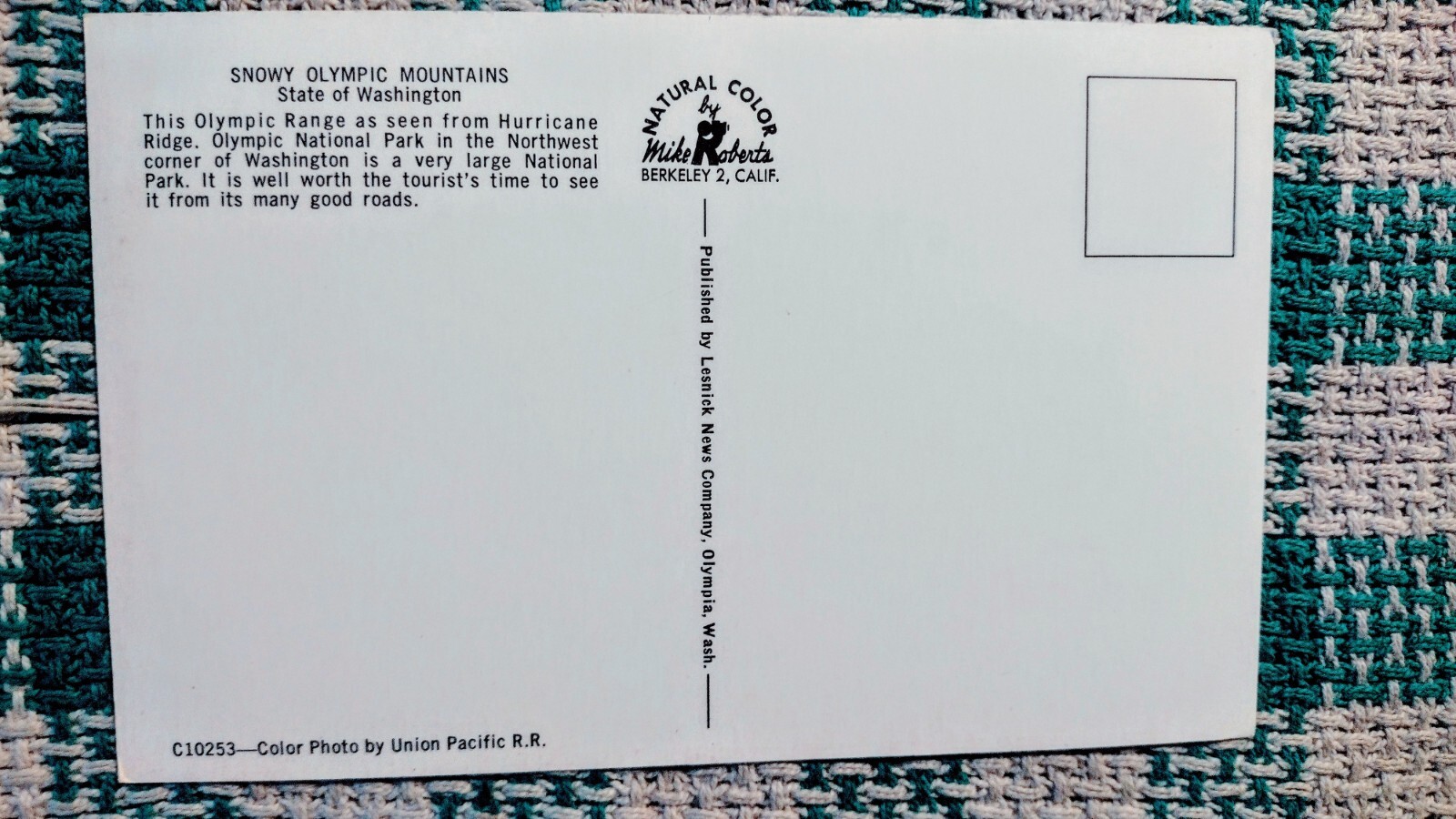 VINTAGE POST CARD SNOWY OLYMPIC MOUNTAINS STATE OF WASHINGTON
