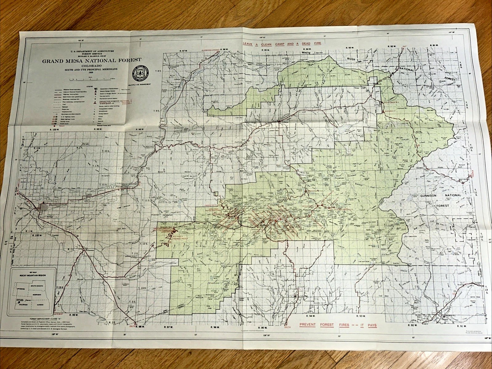 1959 GRAND MESA NATIONAL FOREST, Colorado MAP 22″ x 33″