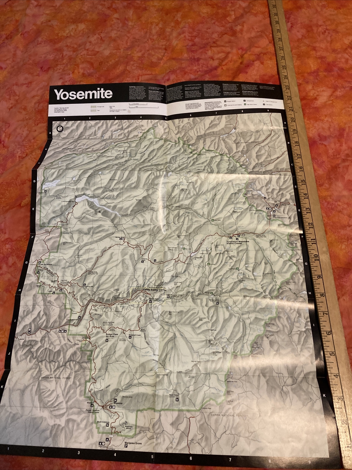 1988 Reprint Yosemite National Park Guide Map Double Sided 17 X 24 Inches