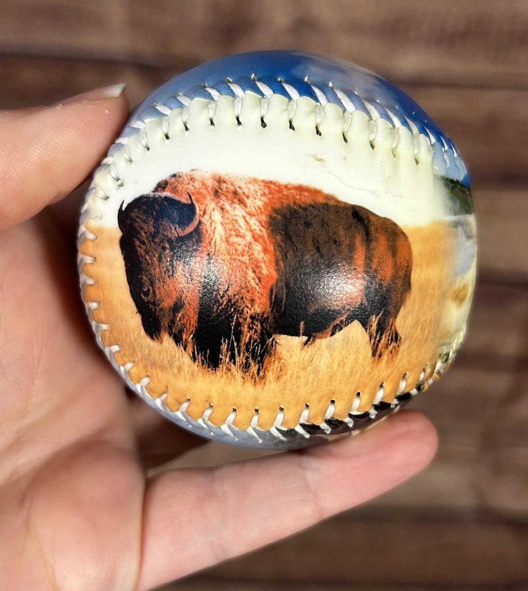Yellowstone National Park Souvenir Baseball Wolf Bison Old Faithful Ball
