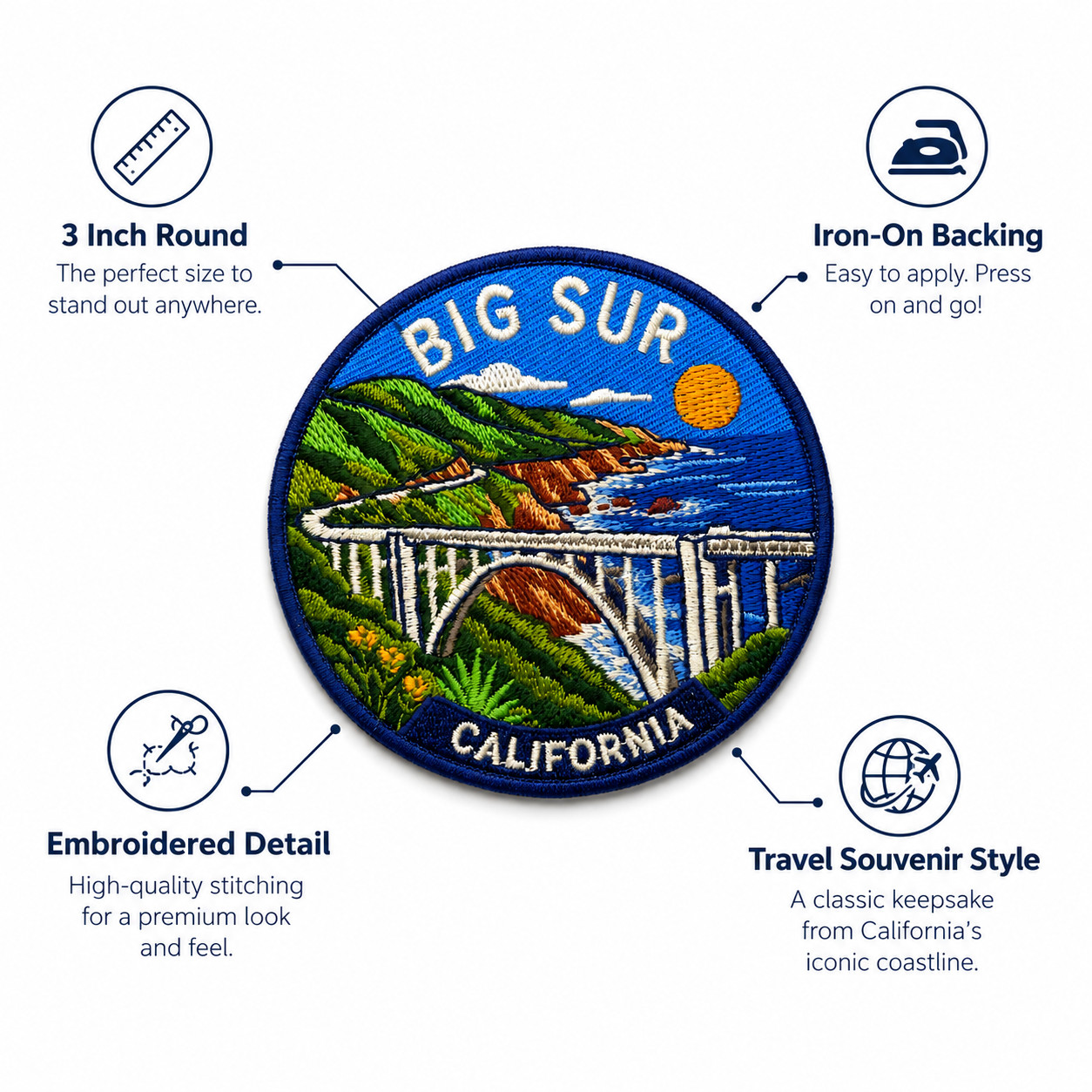 Big Sur California Patch 3″ Embroidered Iron On Bixby Bridge Travel Badge
