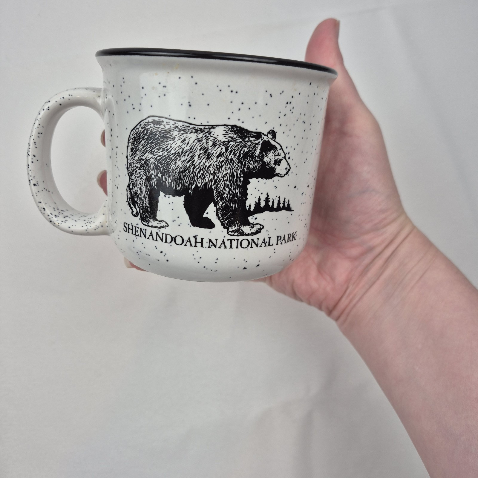 Shenandoah National Park Mug Bear Speckled Ceramic Coffee Cup Black White