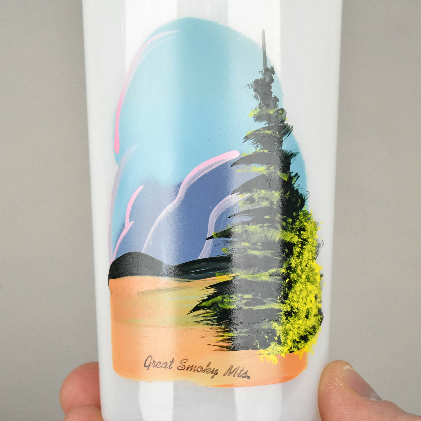 Pair of VTG Beacon Plastics Tumbler Cups with Hand Painted Great Smoky Mountains