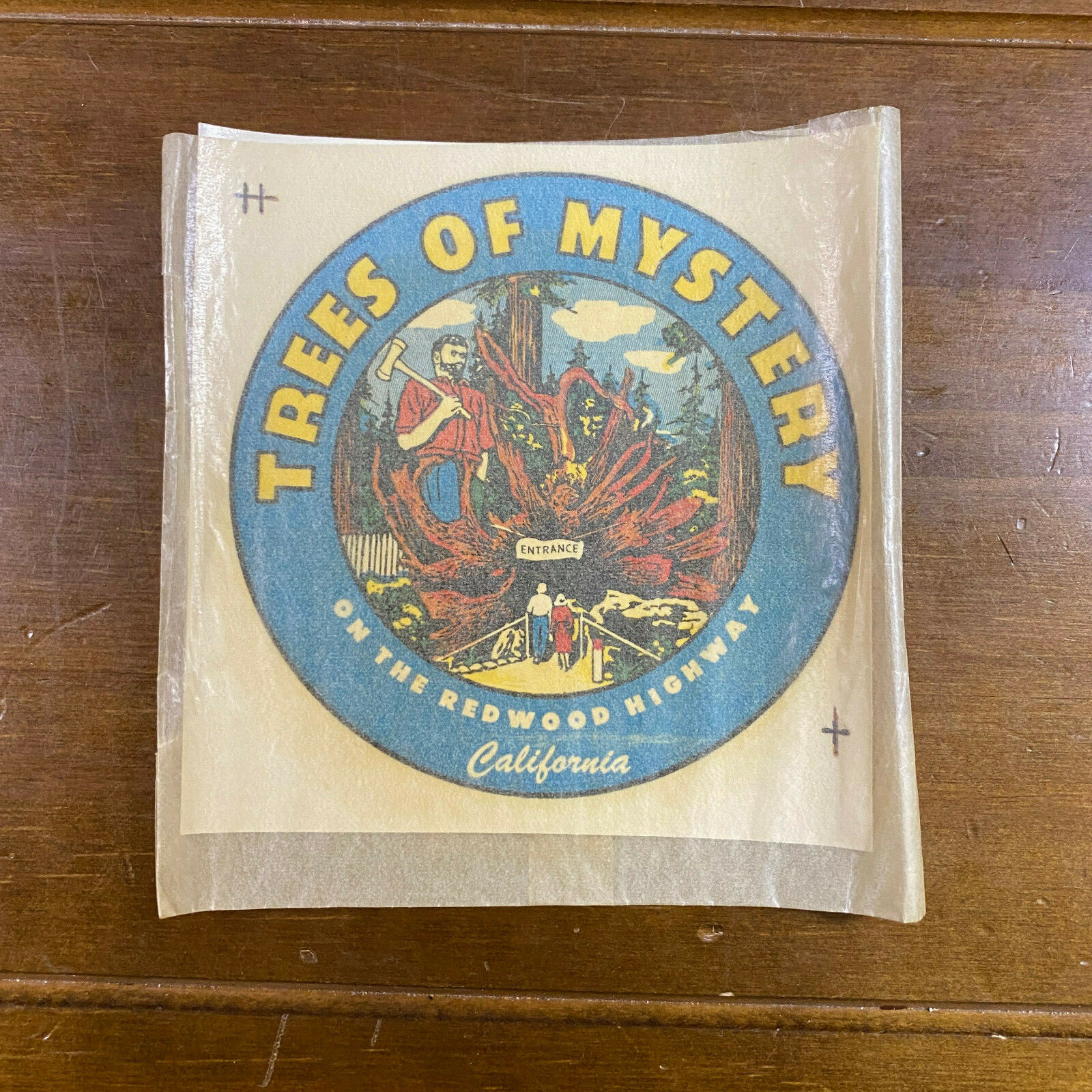 Vintage Unused Trees of Mystery Redwood Highway Travel Decal Transfer