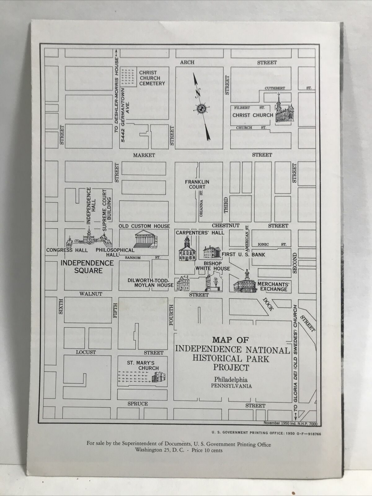 1950 INDEPENDENCE National Historical Park Project Pennsylvania Brochure & Map