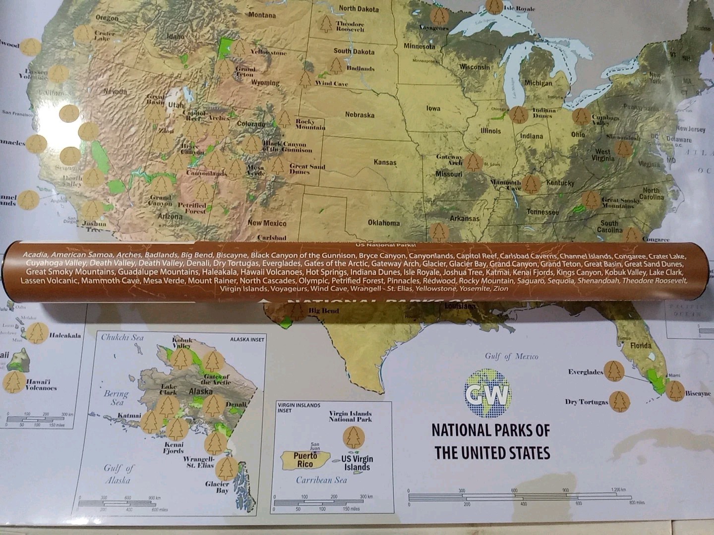 National Parks Of The United States | Scratchable Adventure Map | 32 X 23 Inches