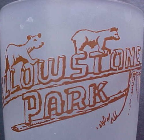 Vintage Yellowstone National Park & Wyoming Old Faithful Tetons Frosted Glass