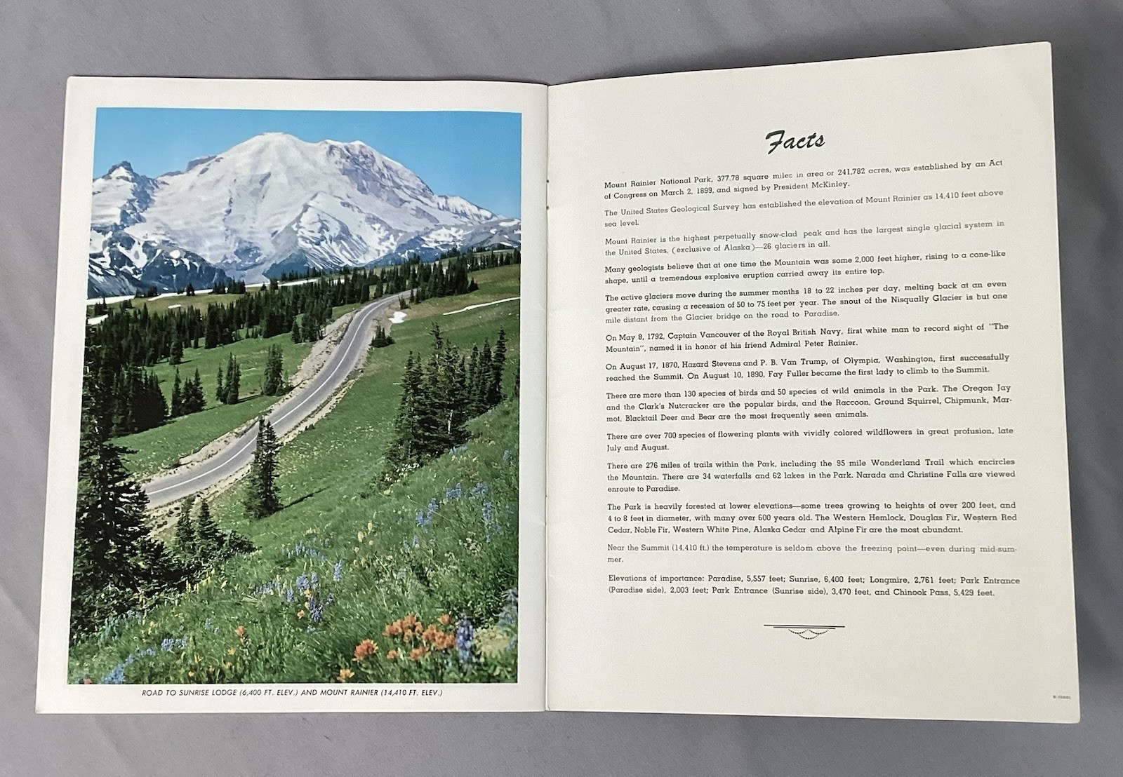 1970s Mount Rainier National Park Large Color Brochure Extra Photo Tour Group