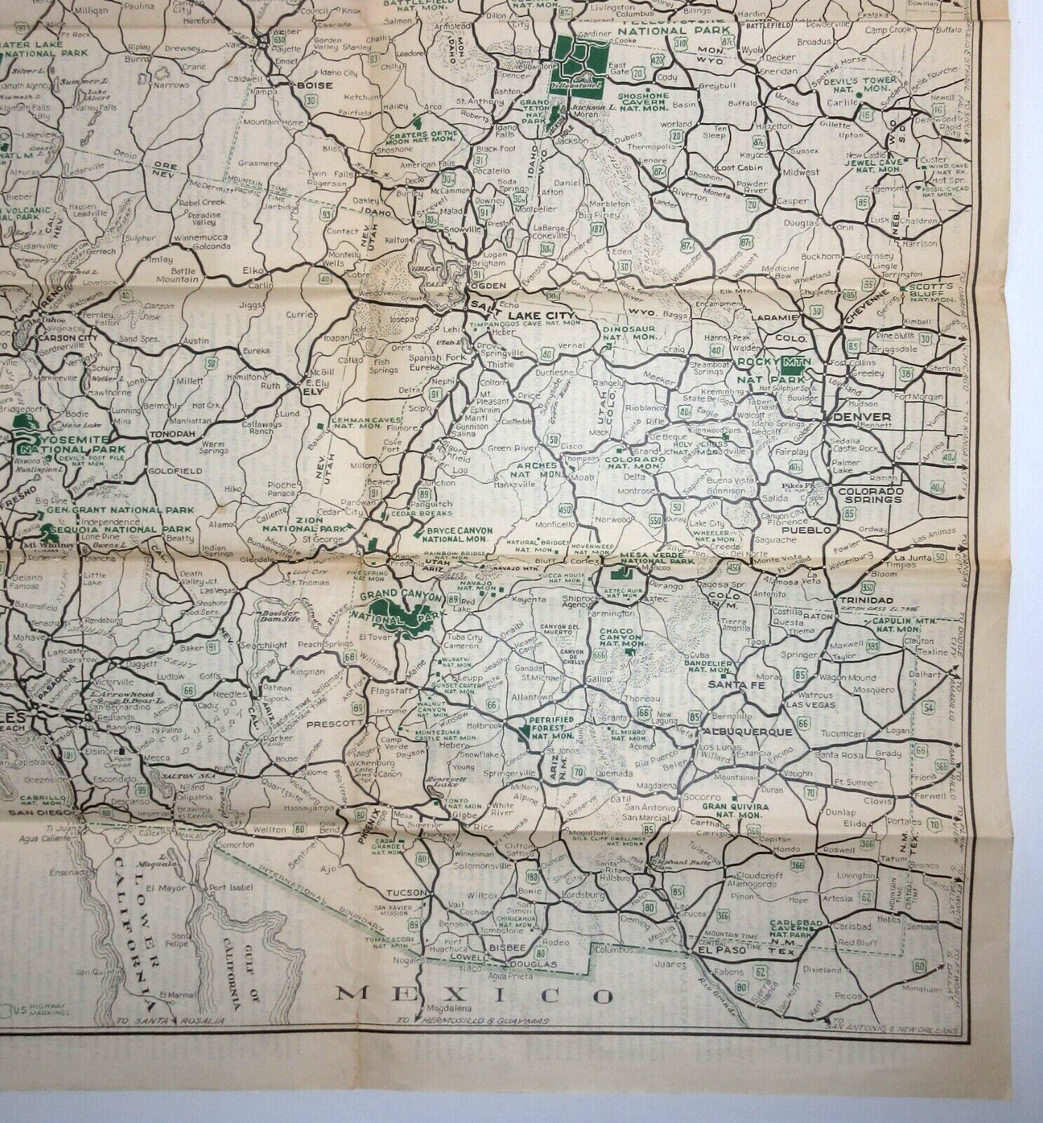 Vintage Yosemite Yellowstone Grand Canyon Map So Cal Auto Club Los Angeles 1930s