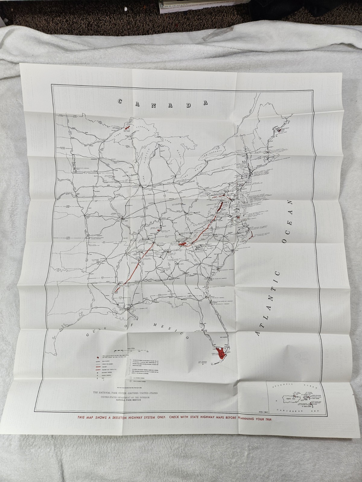 Vintage 1962 The National Park System Eastern United States Map