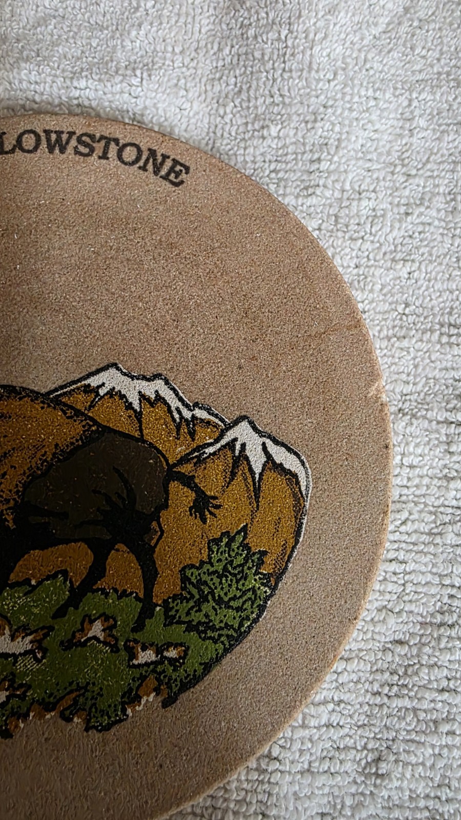 Set Of 2 Round Yellowstone National Park Bear & Bison Sandstone Coasters 4″
