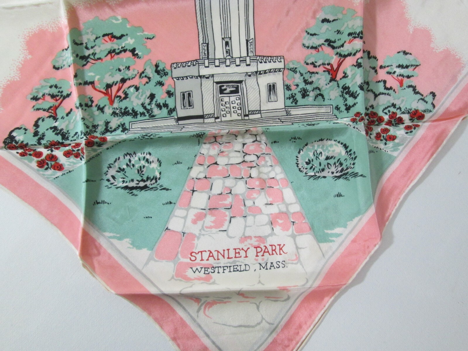 VINTAGE 1950s Stanley Park Carillon Tower Westerfield MA UNUSED Silk Crepe Scarf