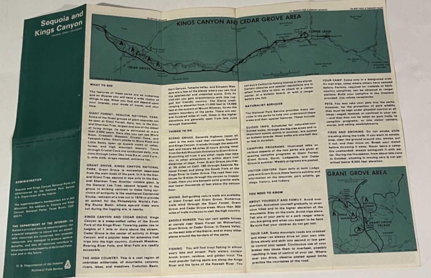 Sequoia and Kings Canyon National Park 1968 Trails and Roads Brochure Pamphlet