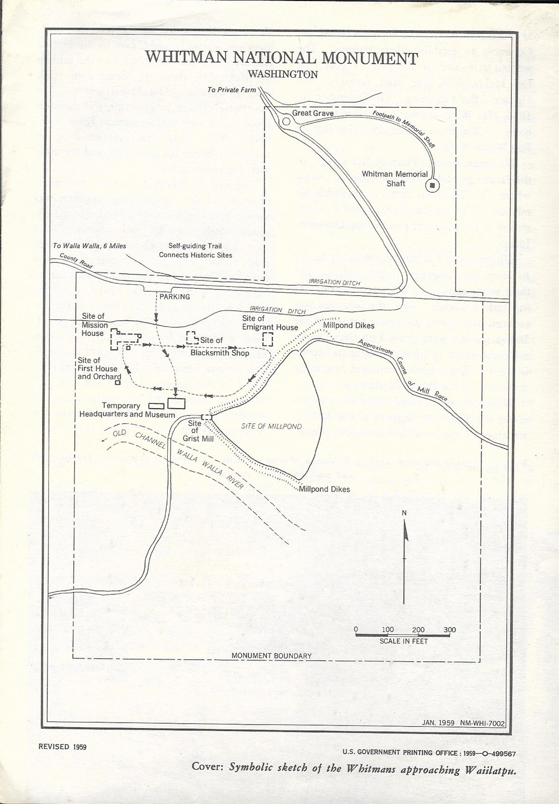 Official 1959 Map WHITMAN NATIONAL MONUMENT Washington State Waiilatpu Massacre
