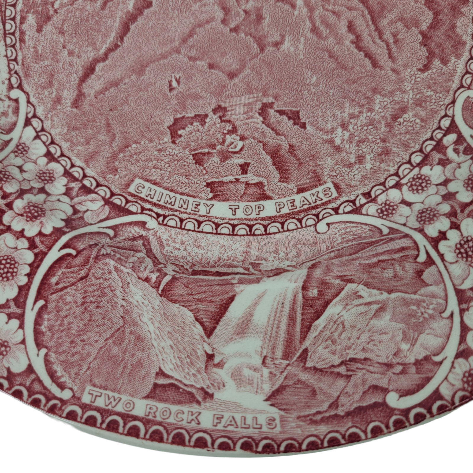 Red Transferware Plate Staffordshire Great Smoky Mountains National Park 9-3/4″