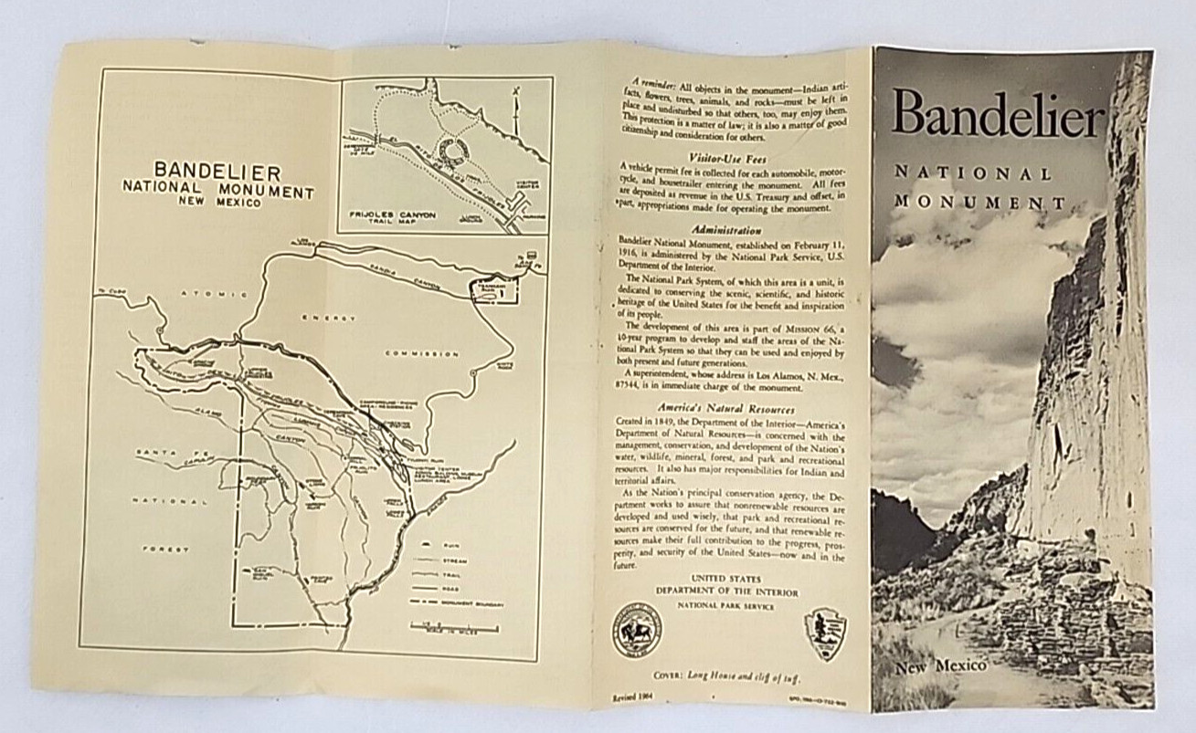 1964 Bandelier National Monument Park Brochure Map NPS New Mexico