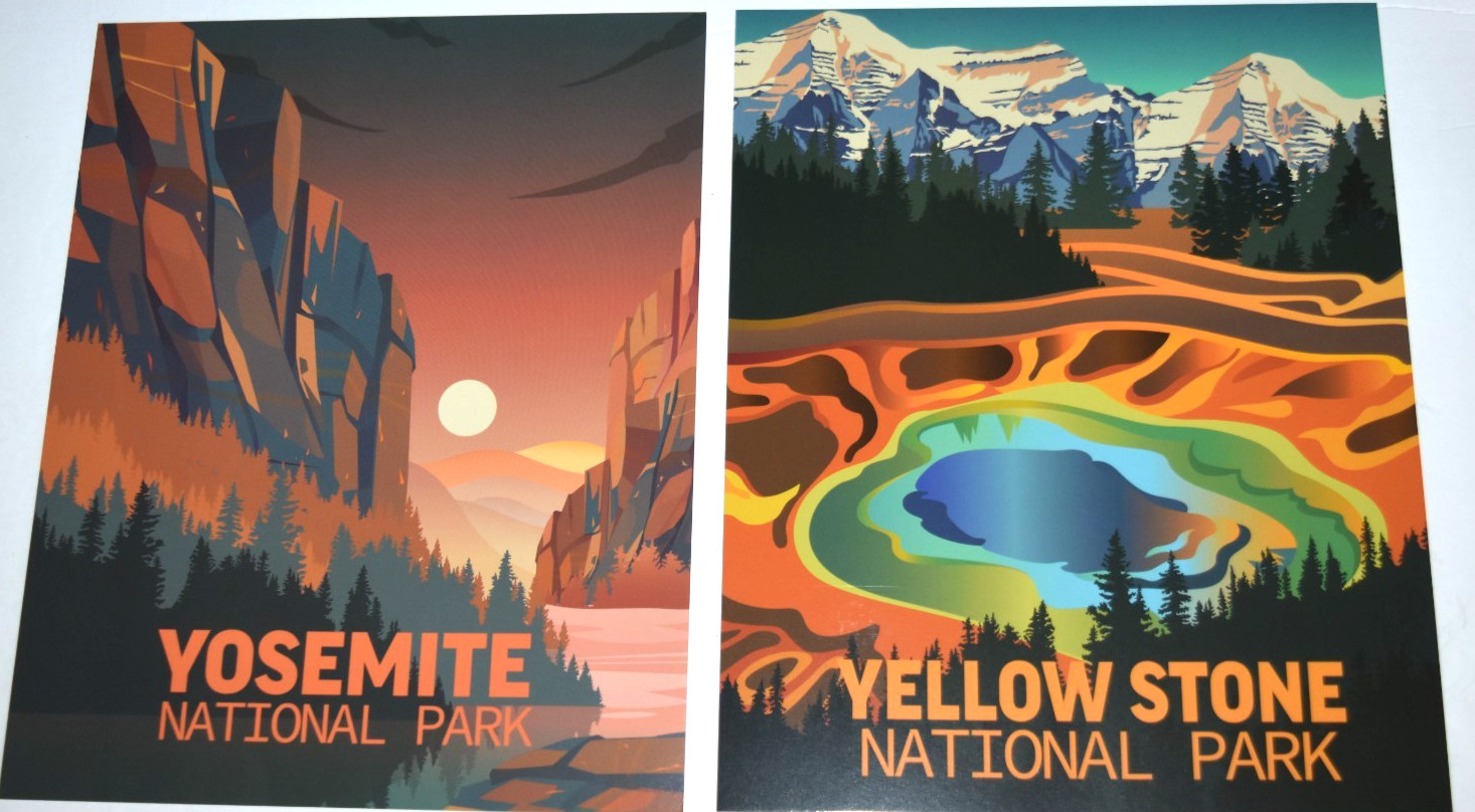 NPS COLOR TRAVEL POSTERS “YELLOWSTONE & YOSEMITE NtL Parks” (8.00″ x 9.75″)