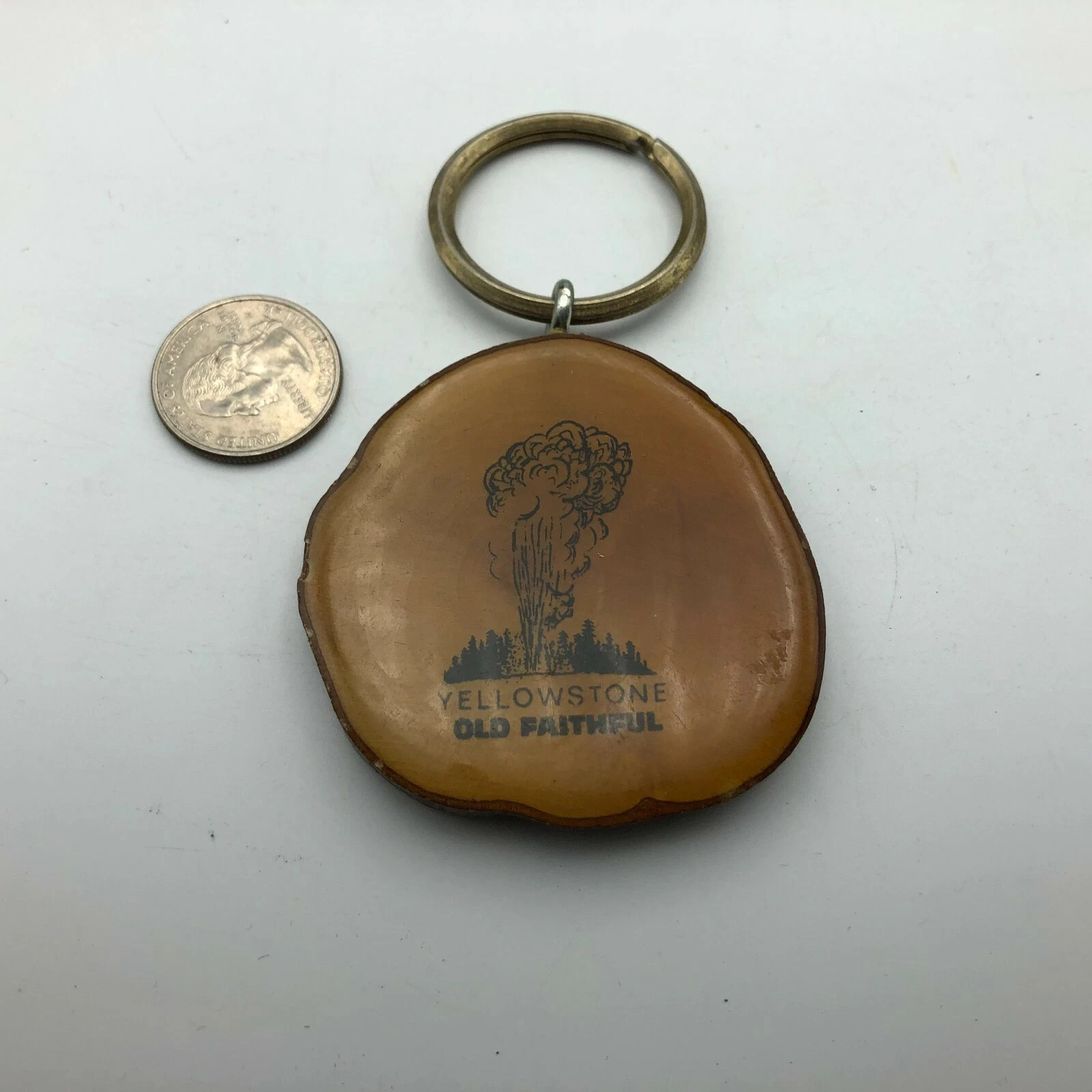 Yellowstone Fob Old Faithful Keychain Keyring Geyser Lacquered Branch Vintage
