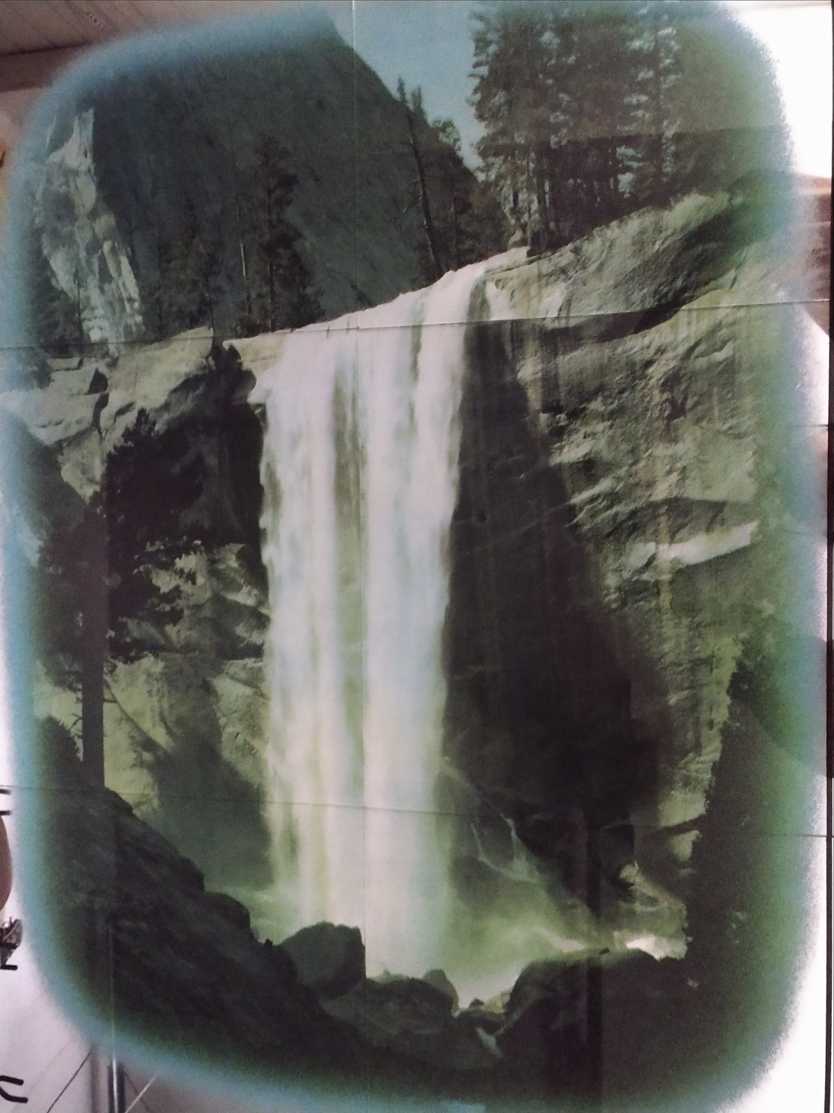 Vintage Yosemite Vernal Falls Reverse Print Mirror Glass Wood Back/Frame 26″x38″
