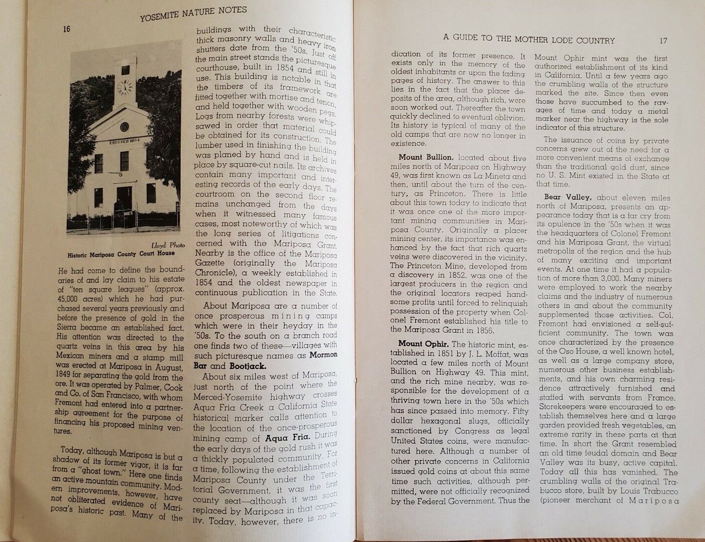 Vintage Guide Mother Lode Country Yosemite CA History 1958