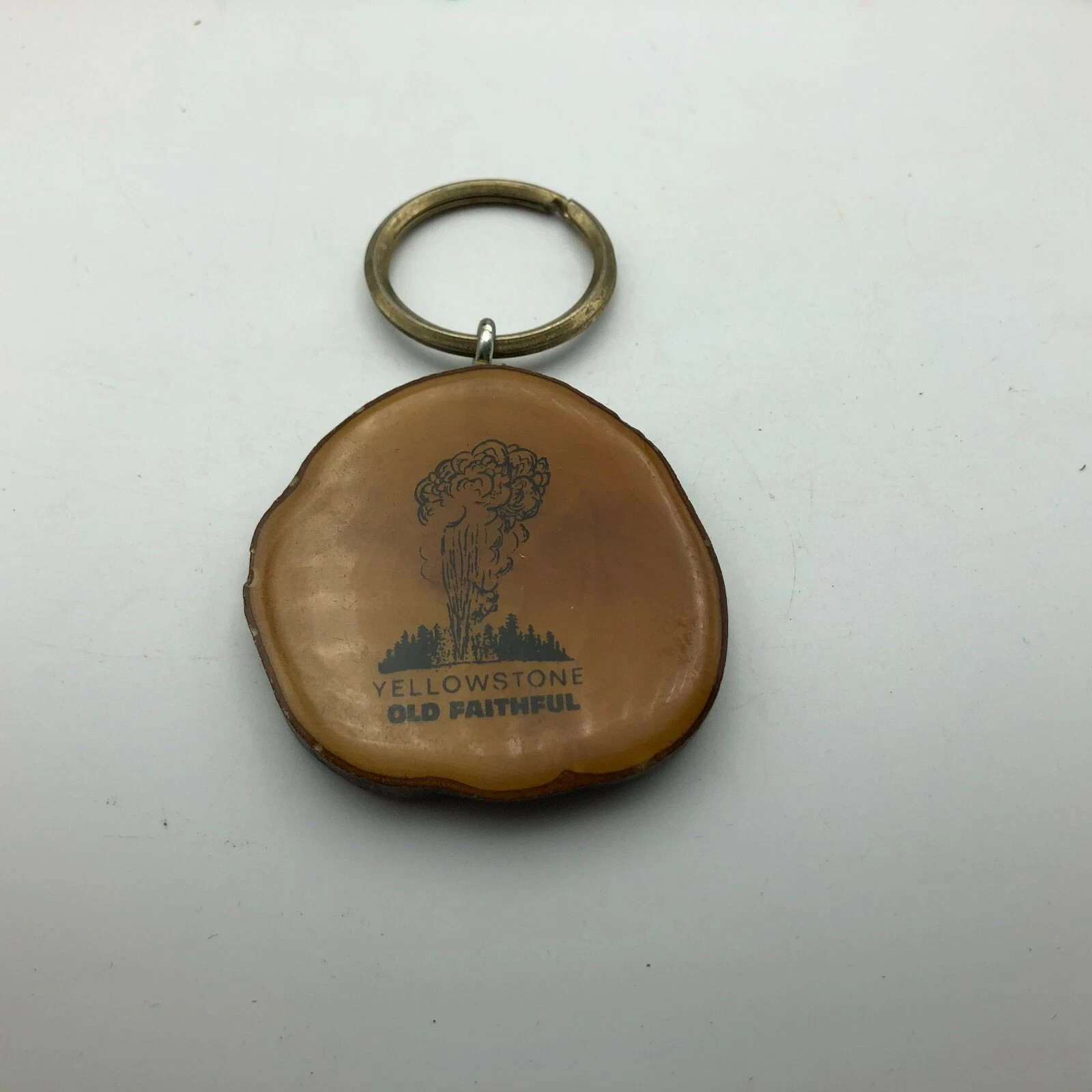 Yellowstone Fob Old Faithful Keychain Keyring Geyser Lacquered Branch Vintage