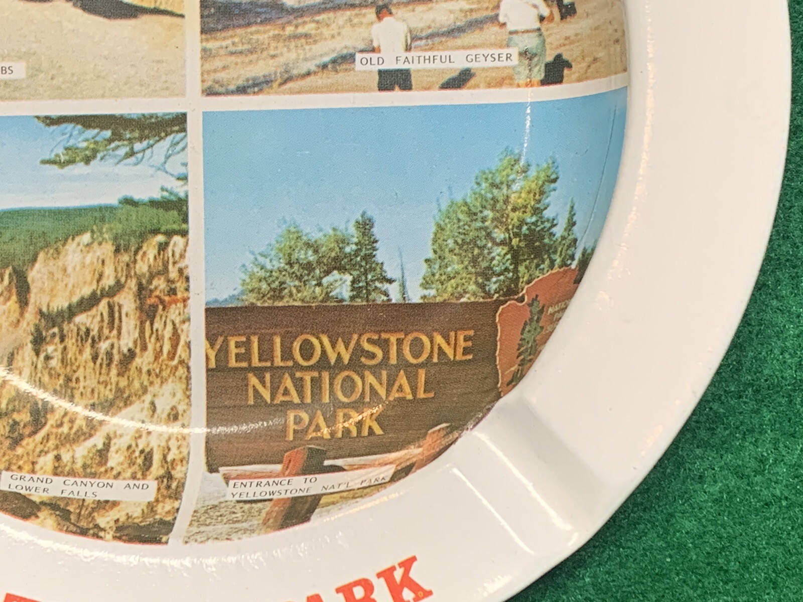 Vintage 5 1/2” Metal Tin Yellowstone National Park Souvenir Ashtray Hong Kong
