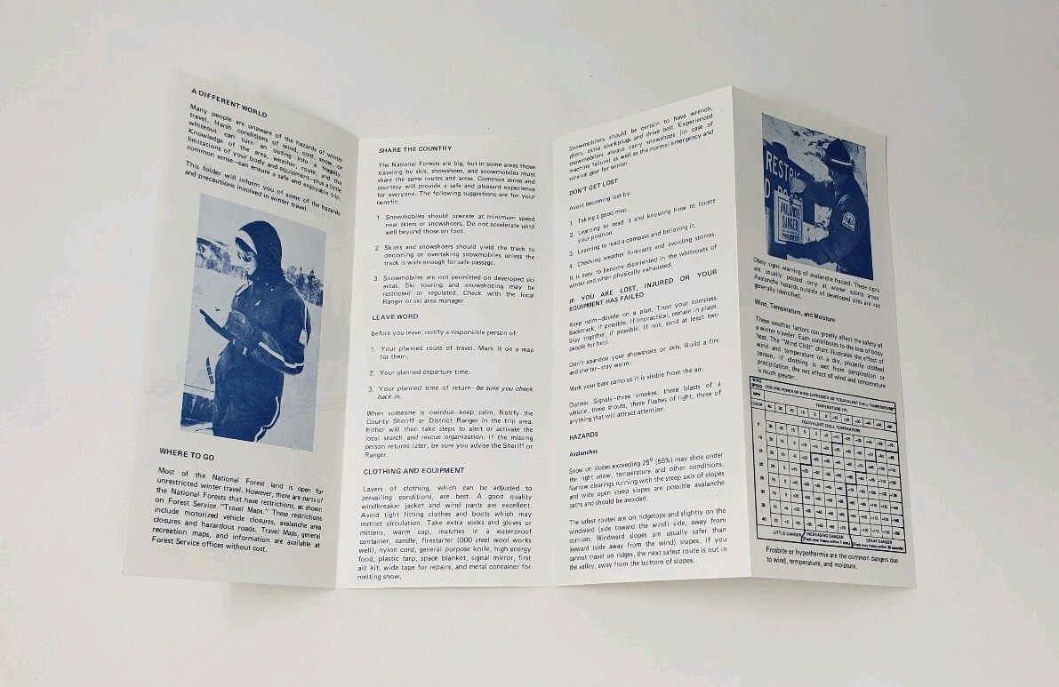 1974 US Forest Service – Winter Recreation Safety Guide Vintage Brochure