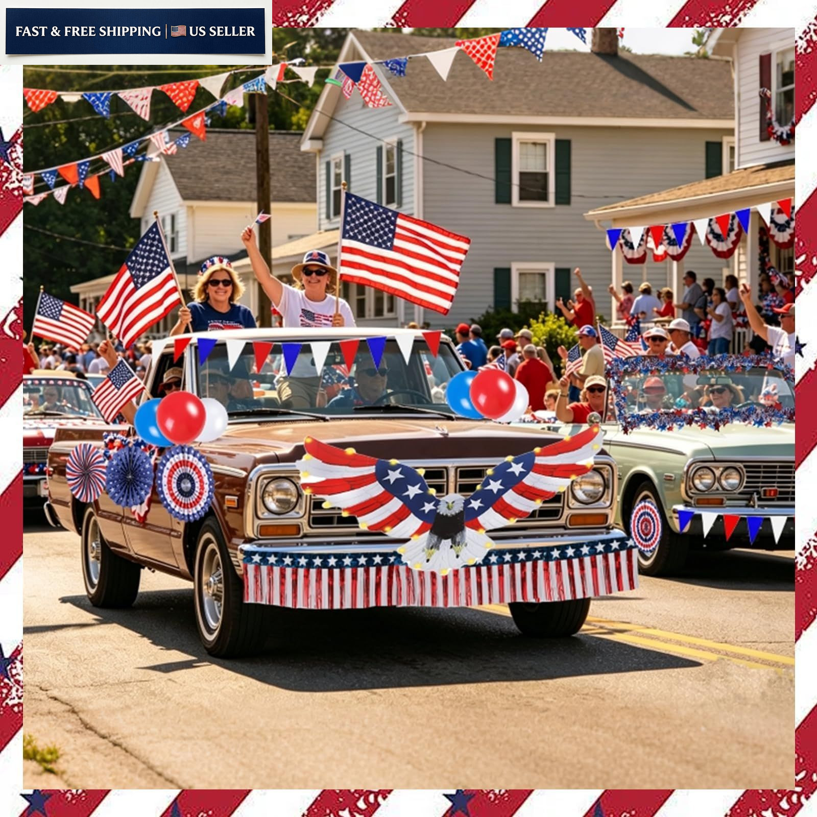 Nalanzhou 4th of July Golf Cart Decorations Kit, 250th Red, Blue and White