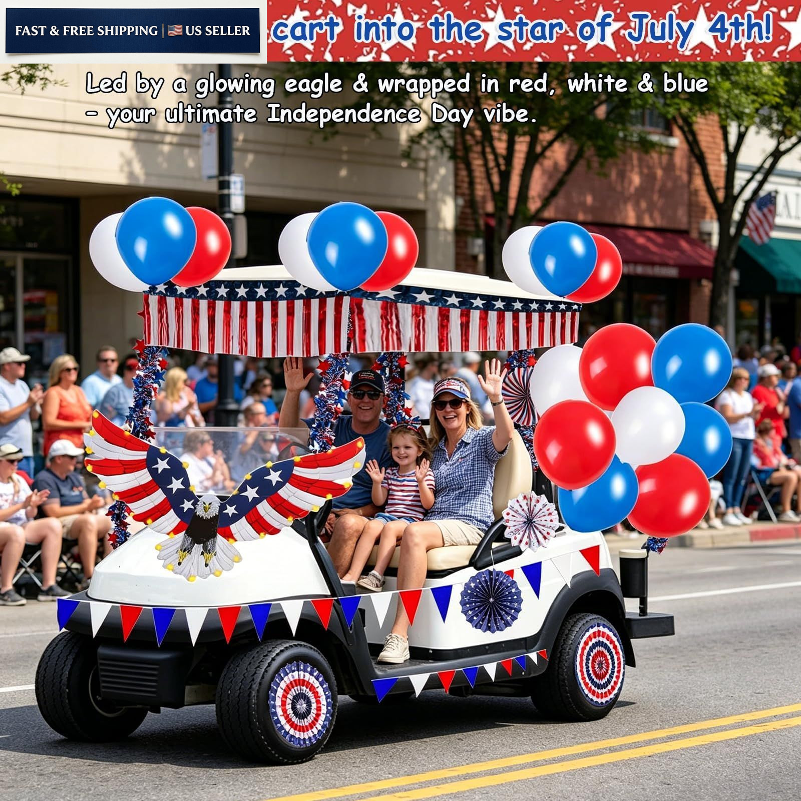 Nalanzhou 4th of July Golf Cart Decorations Kit, 250th Red, Blue and White