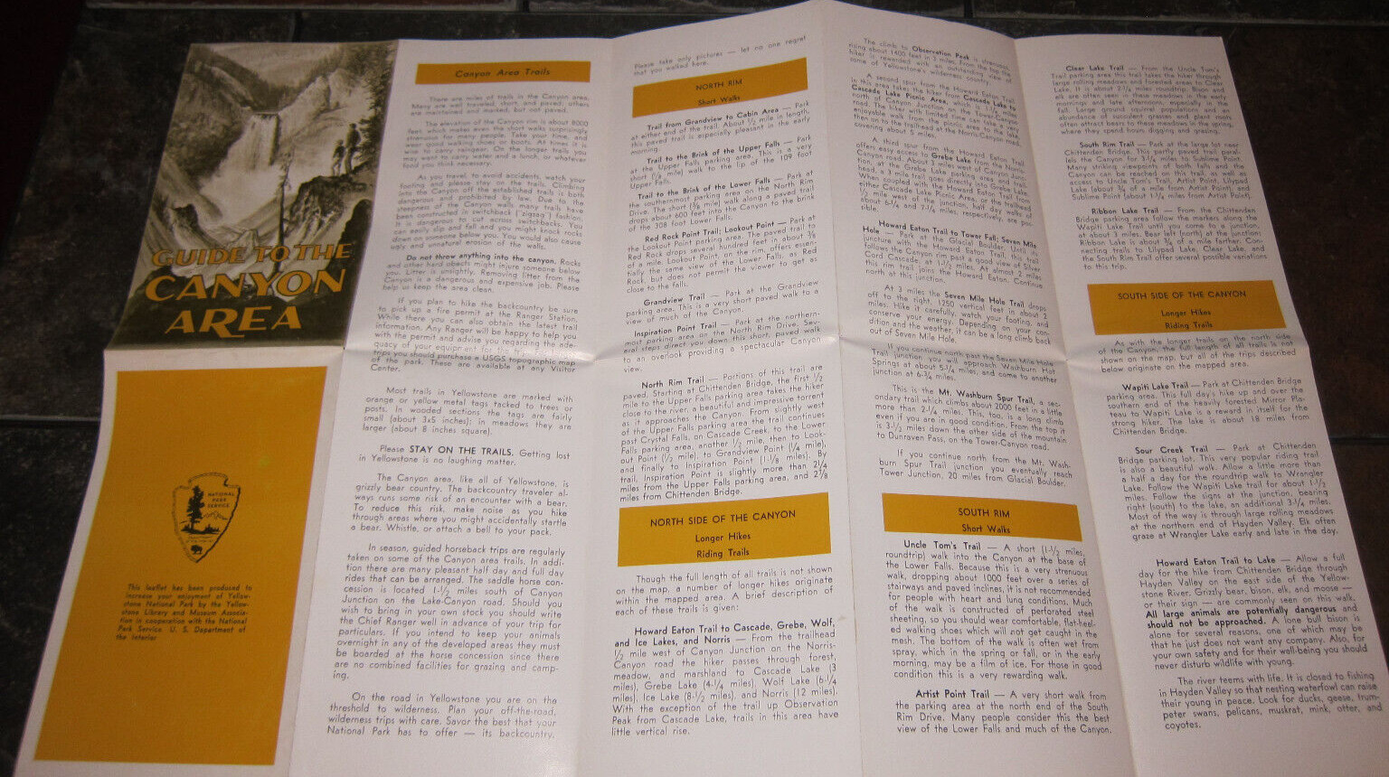 1967 Vintage Brochure Yellowstone National Park Canyon Area