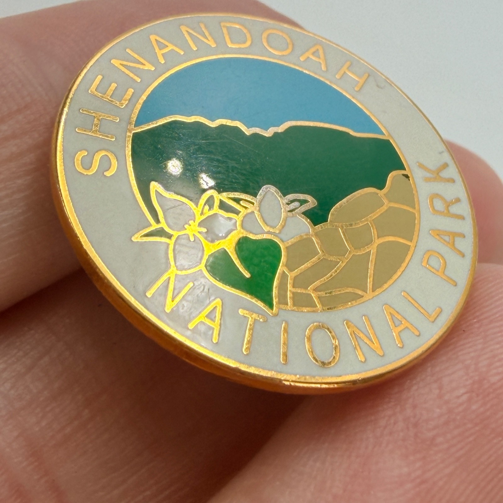 Vintage Shenandoah National Park Virginia Mountains Trillium Lapel Pin