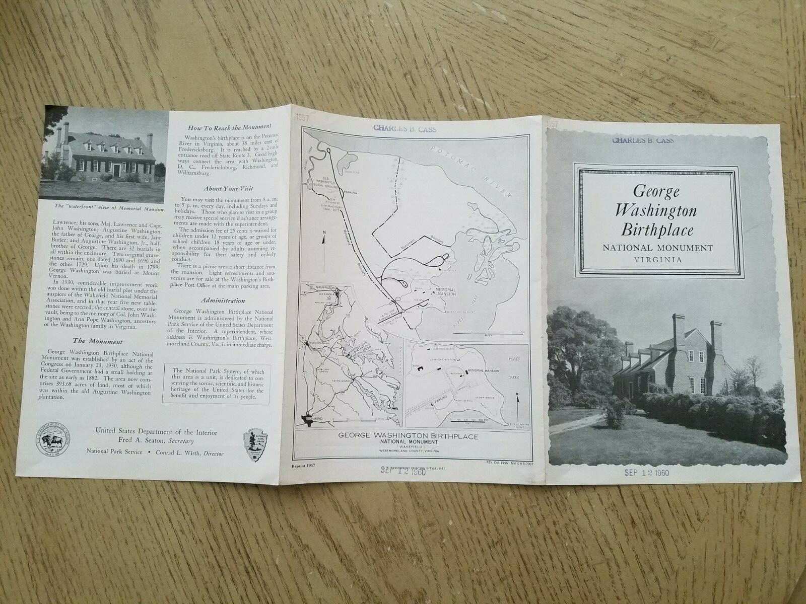 1957 OFFICIAL USDOI NPS George Washington Birthplace NM Virginia Brochure Map