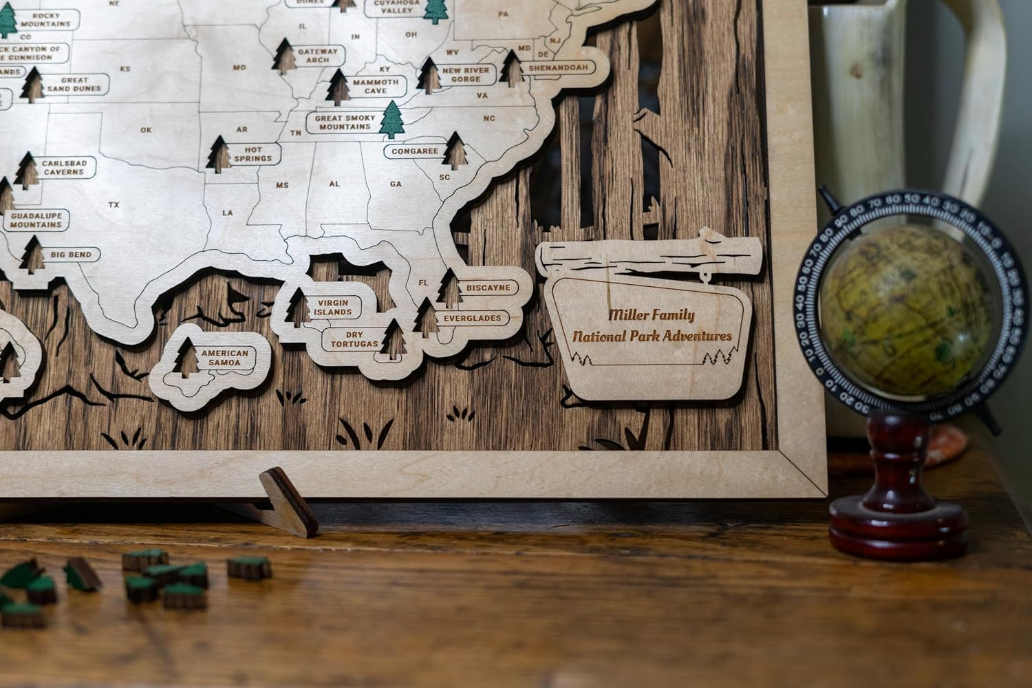 Wooden National Park Map with Push Pin Travel Tracker – All 63 Parks Checklist –
