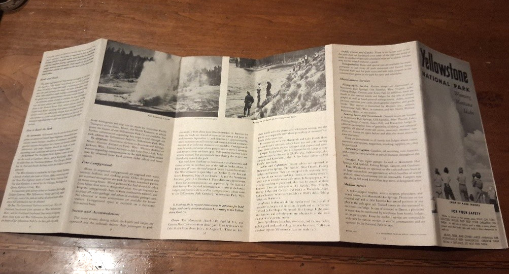 Yellowstone National Park – Vintage 1955 revised brochure map