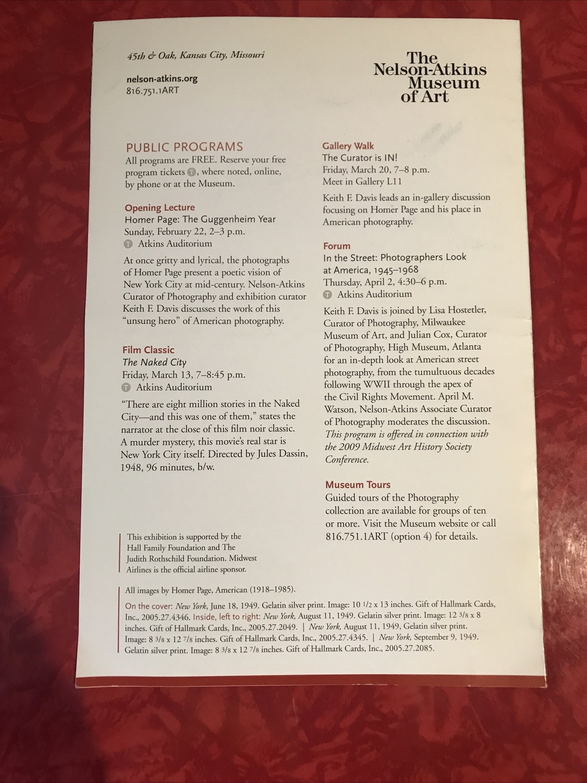 THE PHOTOGRAPHS of HOMER PAGE – NELSON ATKINS ART MUSEUM EXHIBIT BROCHURE 2009