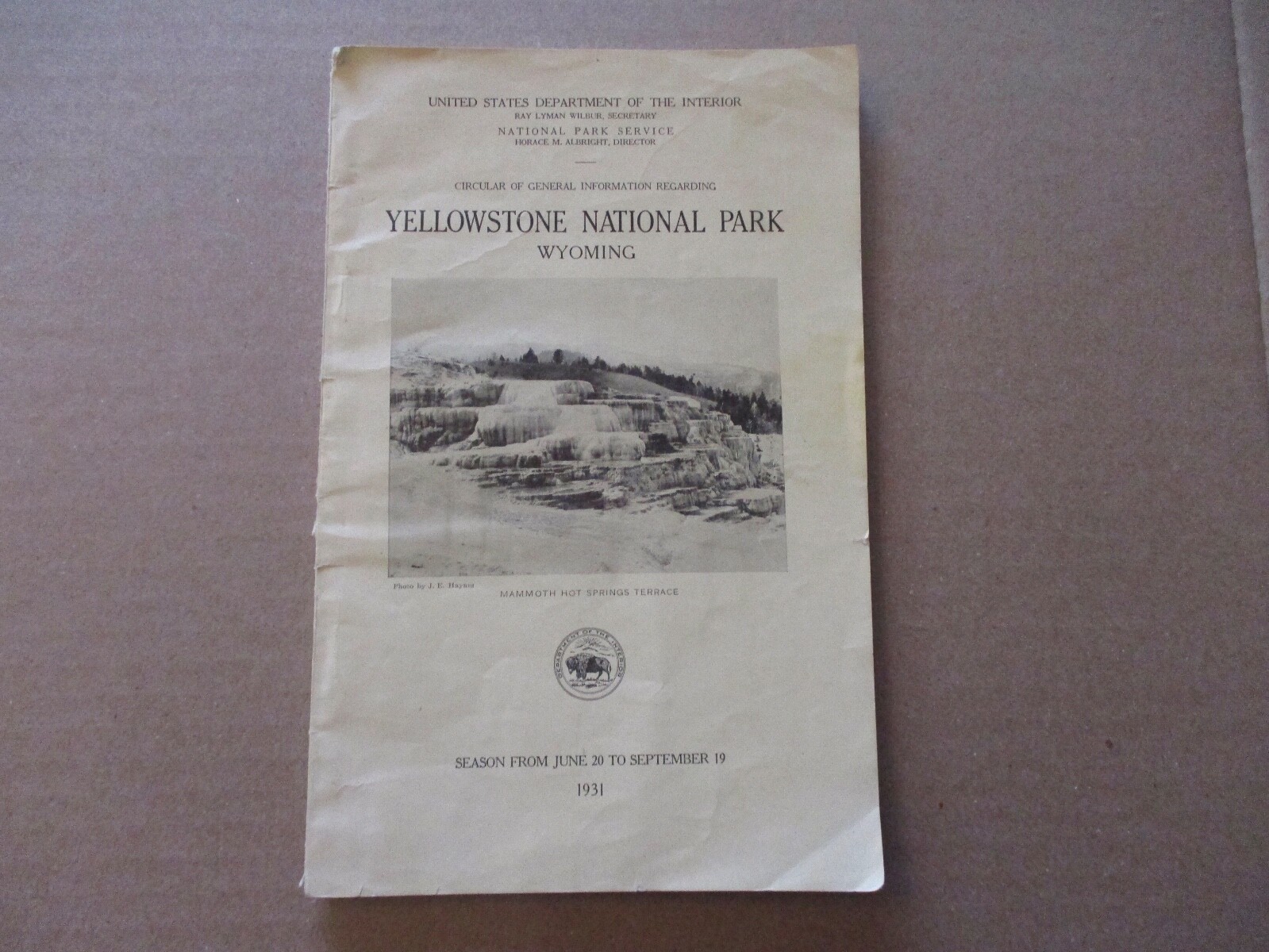 1931 Yellowstone National Park Wyoming Park Service Season Booklet