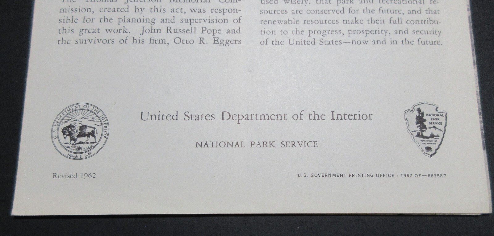 1962 Jefferson Memorial Visitors Guide – Washington DC – National Park Service
