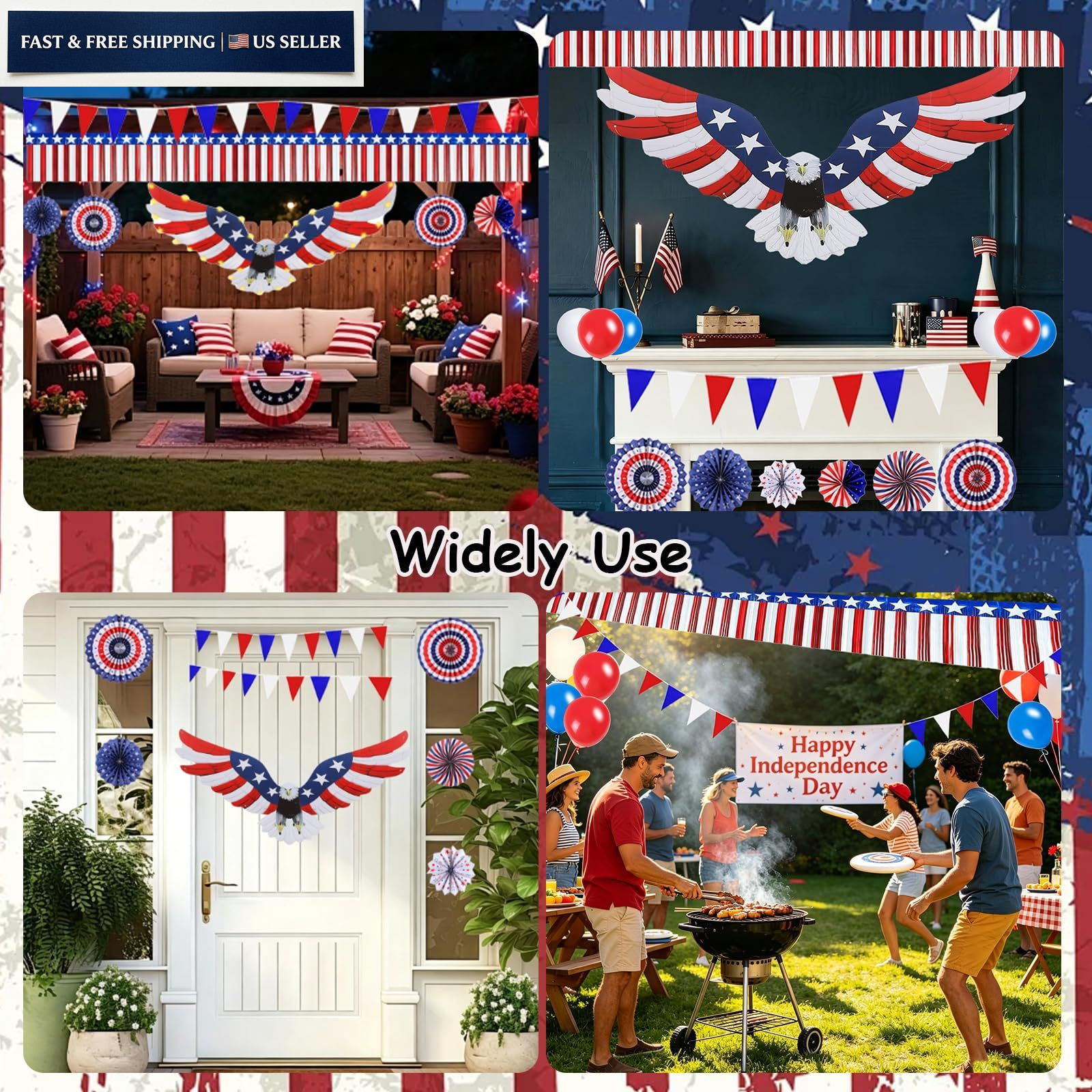 Nalanzhou 4th of July Golf Cart Decorations Kit, 250th Red, Blue and White