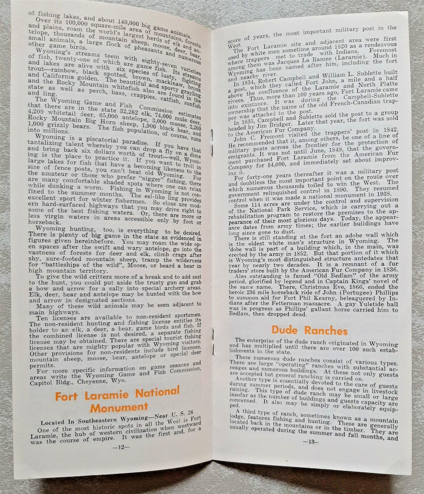 1949 Wyoming Travel Brochure, Yellowstone, Devil’s Tower, Old Faithful etc.