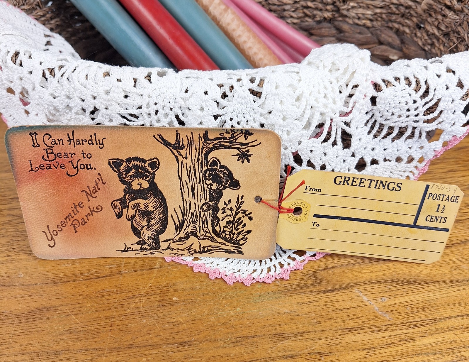 Antique c.1910s novelty postcard / greeting tag souvenir from Yosemite National