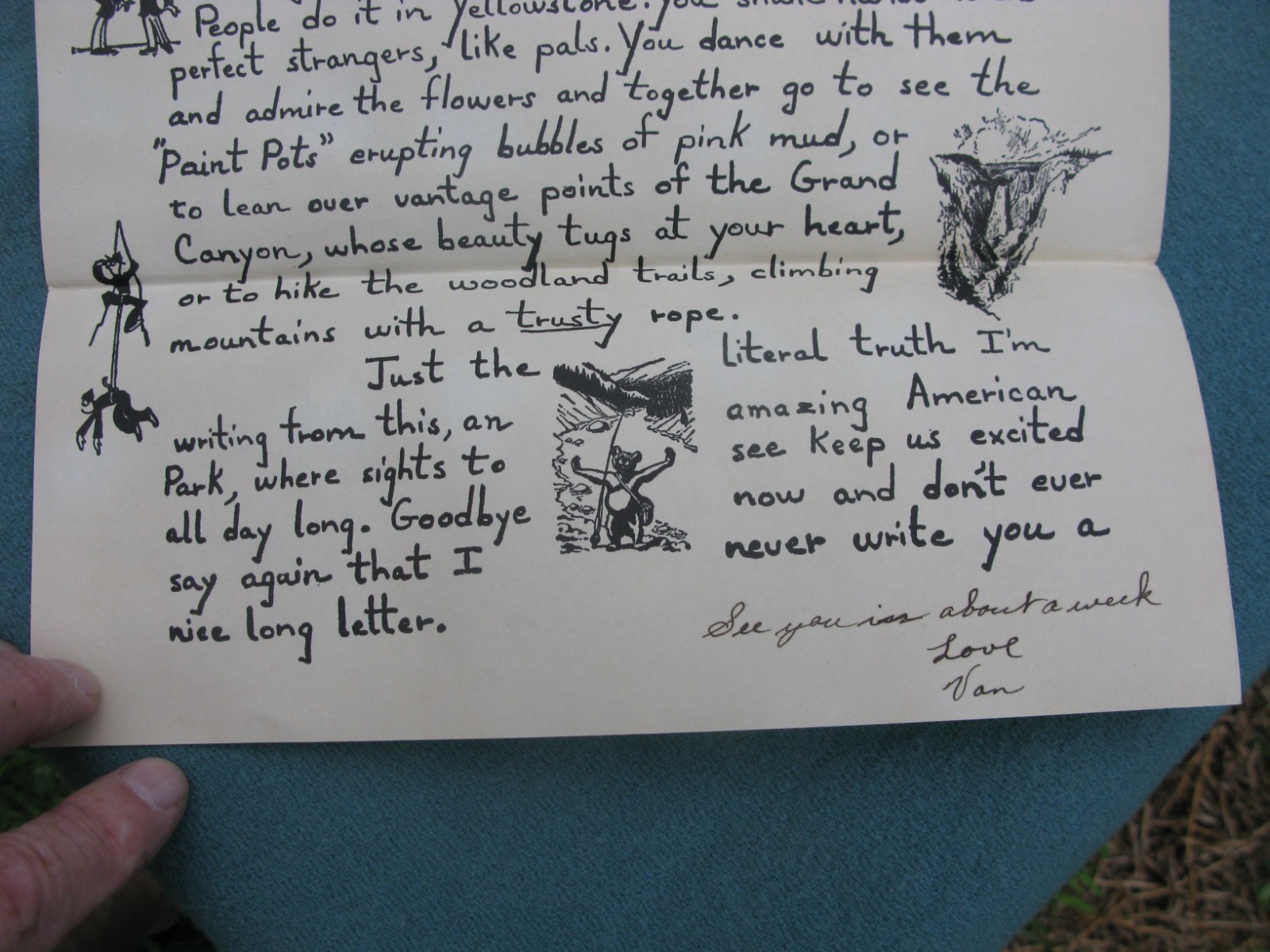 Rare, Original , Unusual and OLD Preprinted Letter from YELLOWSTONE PARK 9 x 33″