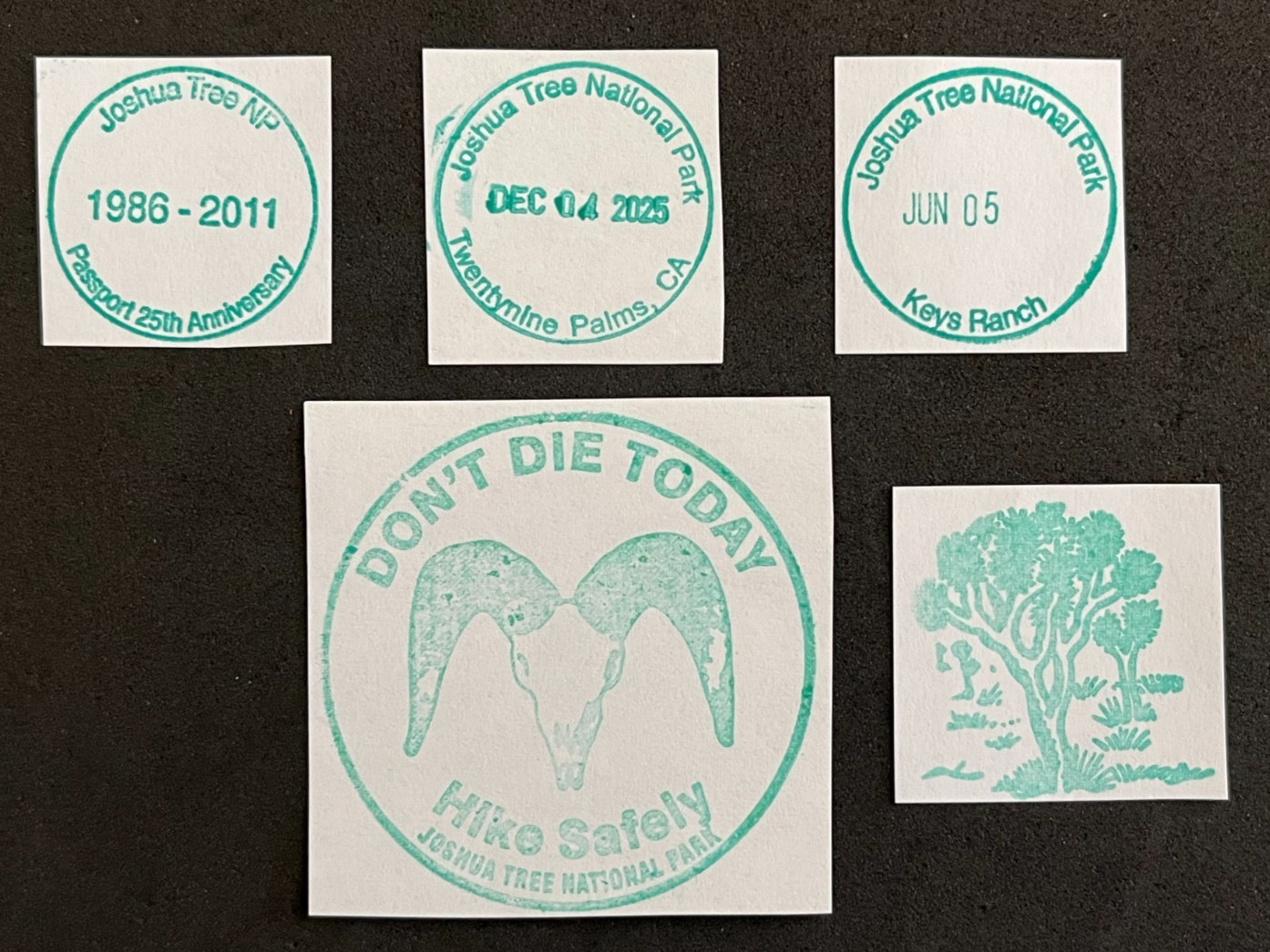 JOSHUA TREE NATIONAL PARK SERVICE CANCELLATION/PASSPORT STAMP LOT Keys Ranch +