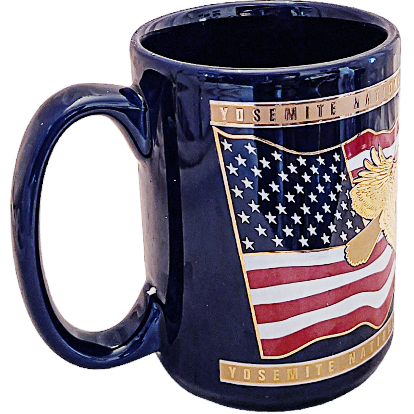 Yosemite National Park Cobalt Blue 24K Gold American Eagle Flag Coffee Mug Cup