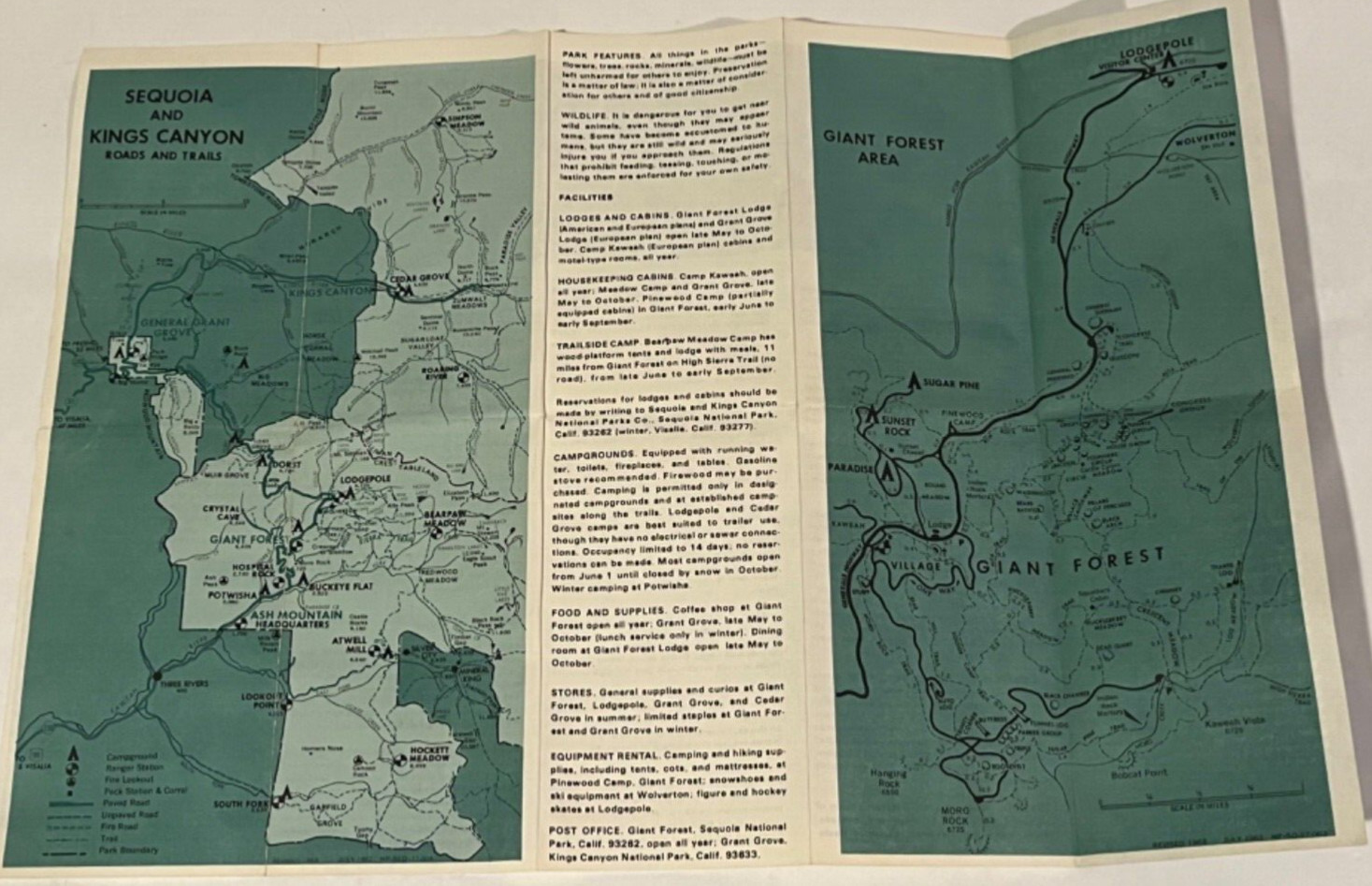 Sequoia and Kings Canyon National Park 1968 Trails and Roads Brochure Pamphlet